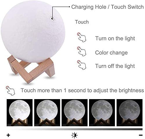 3D Moon Lamp Remote & Touch Control 16 Colors Led with USB Charging