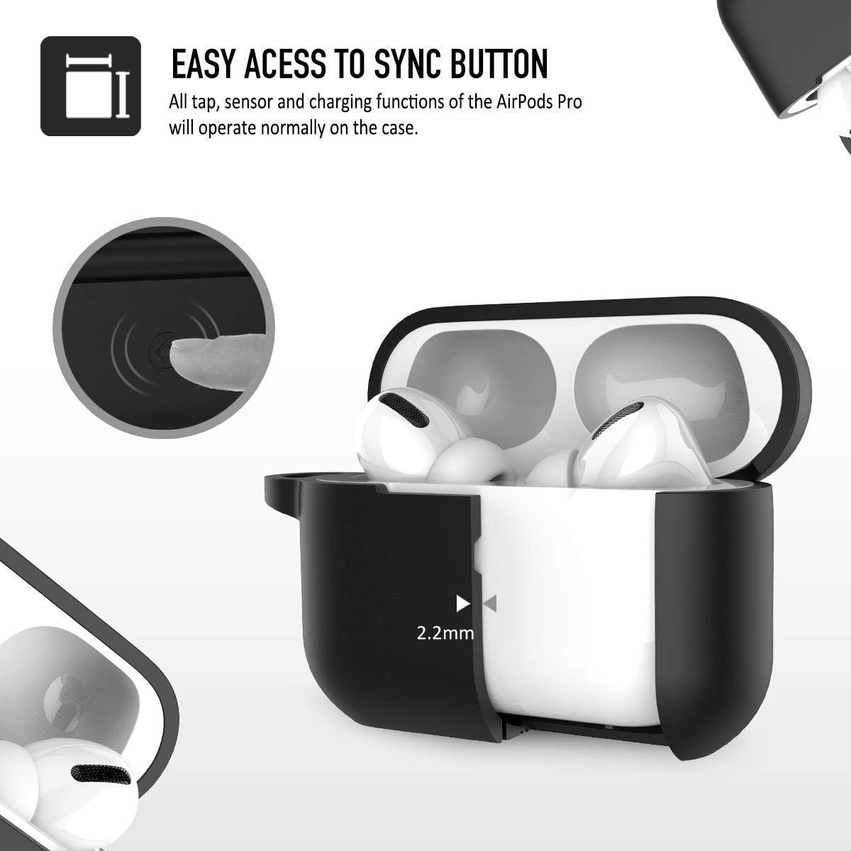Soft Silicone Case with Keychain for AirPods Pro (Black)